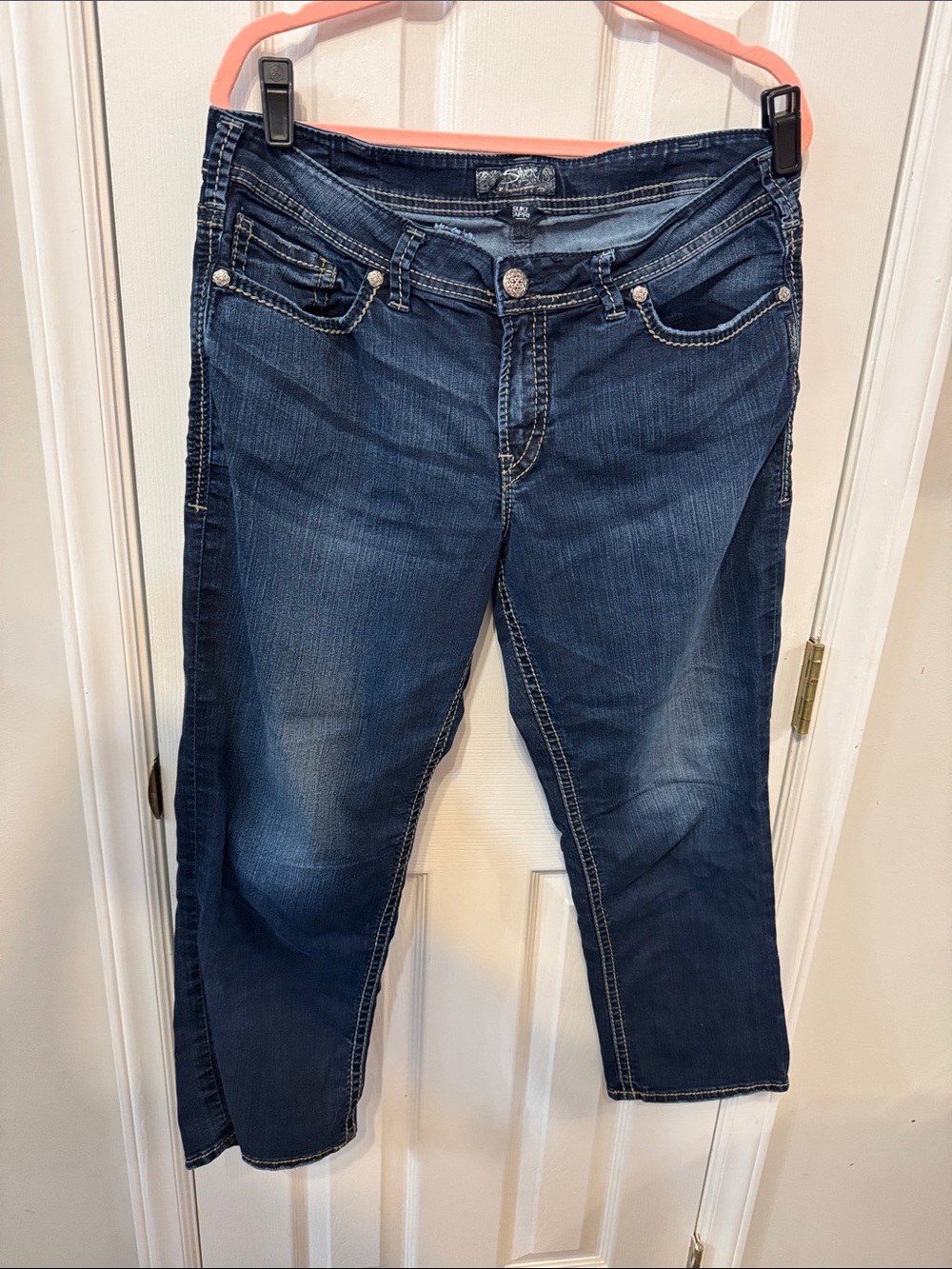 Silver Jeans Dark Blue Ankle Crop Stretch Jeans